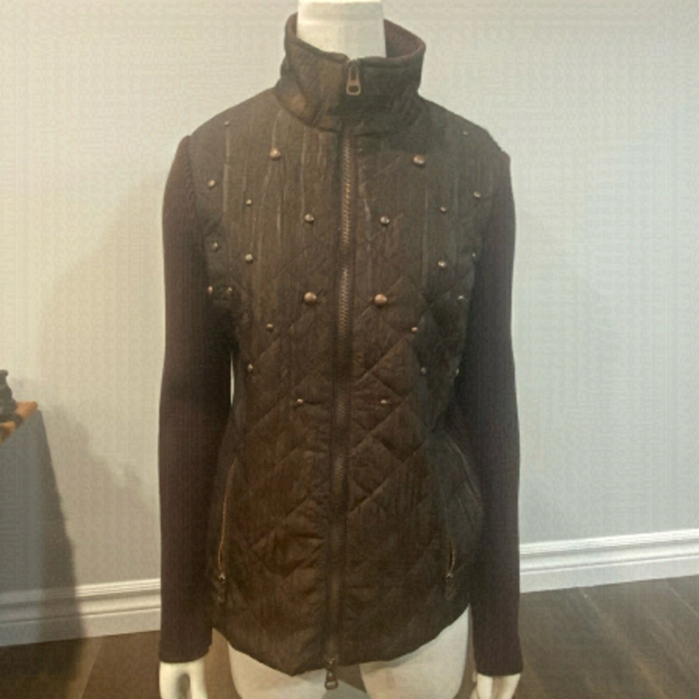 Spanner Fall jacket knit and nylon studded full zip Small